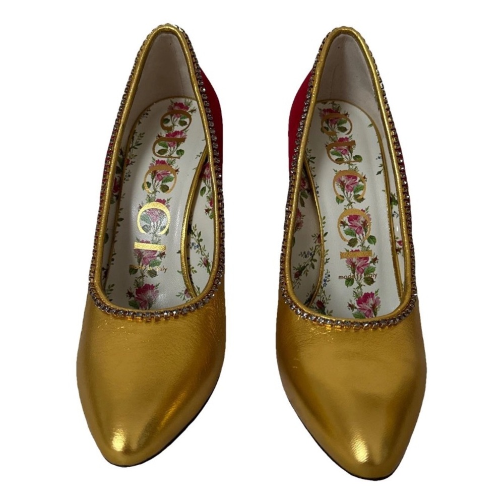 Gucci Crystal Suede Metallic Leather Python Heels - image 2